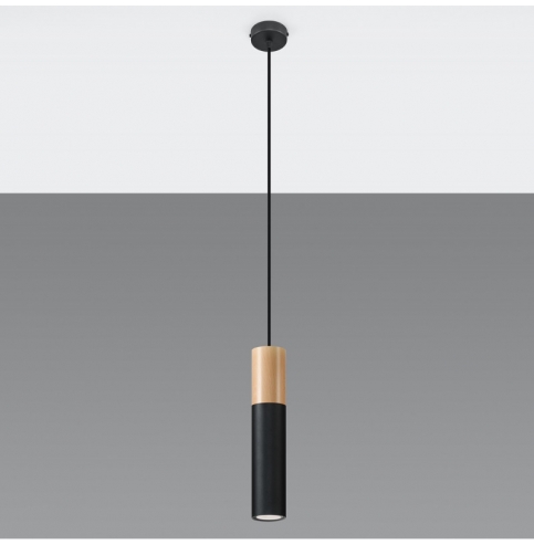 Lámpara Colgante Estilo Nórdico \"PABLO\" Negro/Madera IP20 1xGU10 Sin Bombilla [SOL-SL.0632]